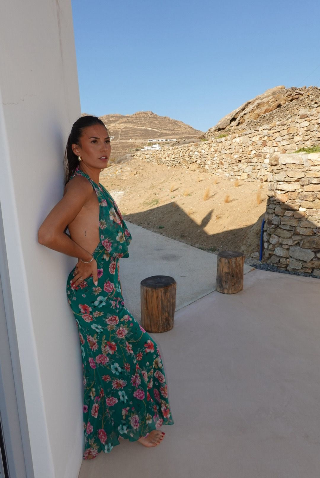 Robe longue dos nu à fleurs Adenium