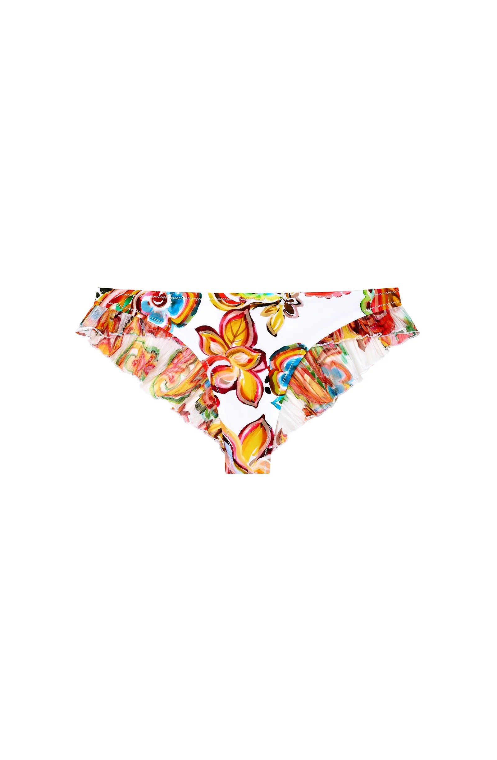 Paisley print ruffled string bikini bottoms