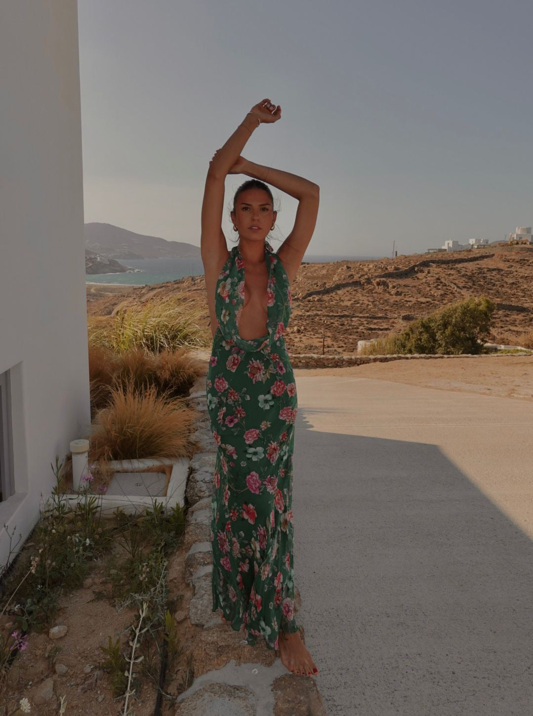 Robe longue dos nu à fleurs Adenium