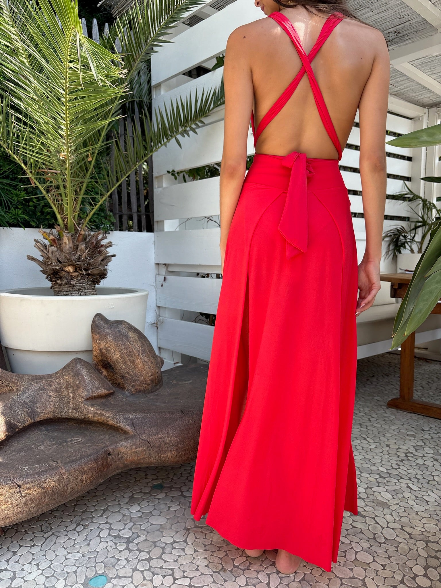 Jupe longue fendue noire Jax - Rouge