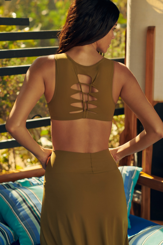 Haut de maillot crop-top noué Tecla - Kaki