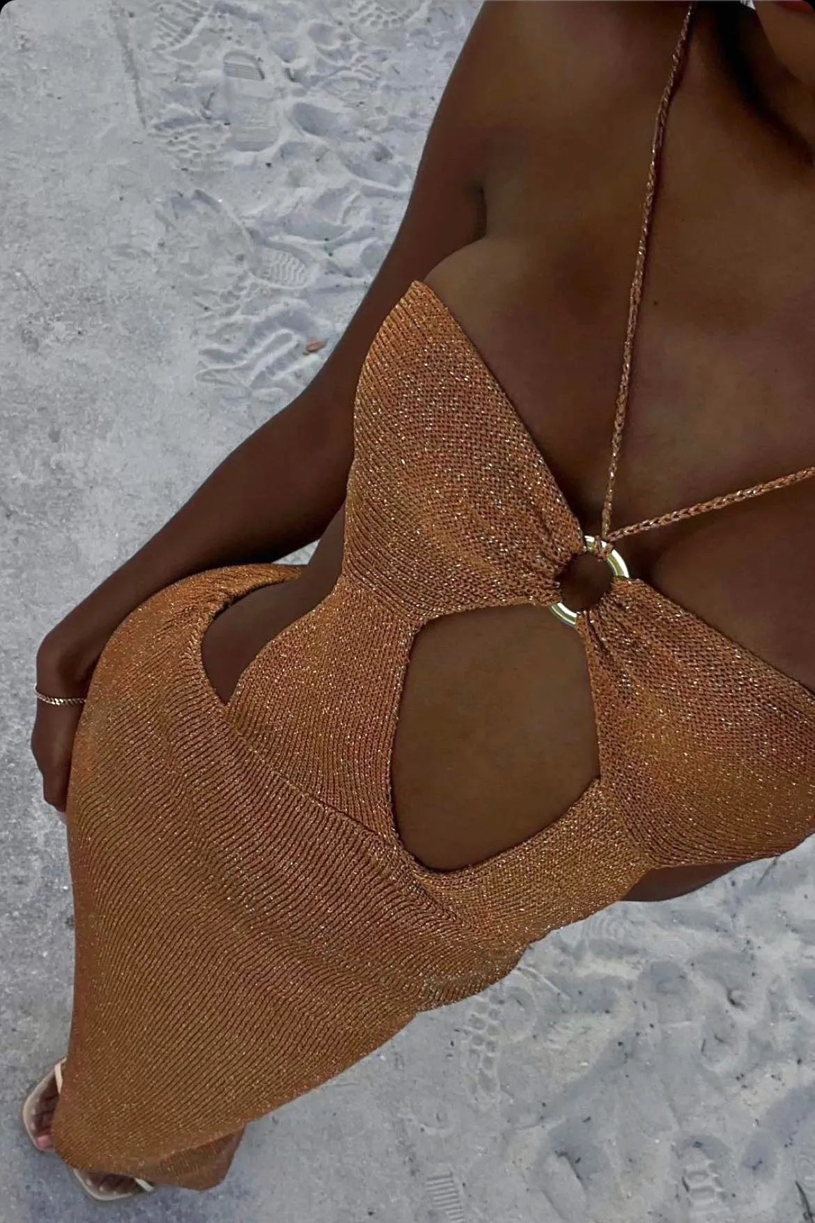 Robe en maille crochetée brillante Luna Amber