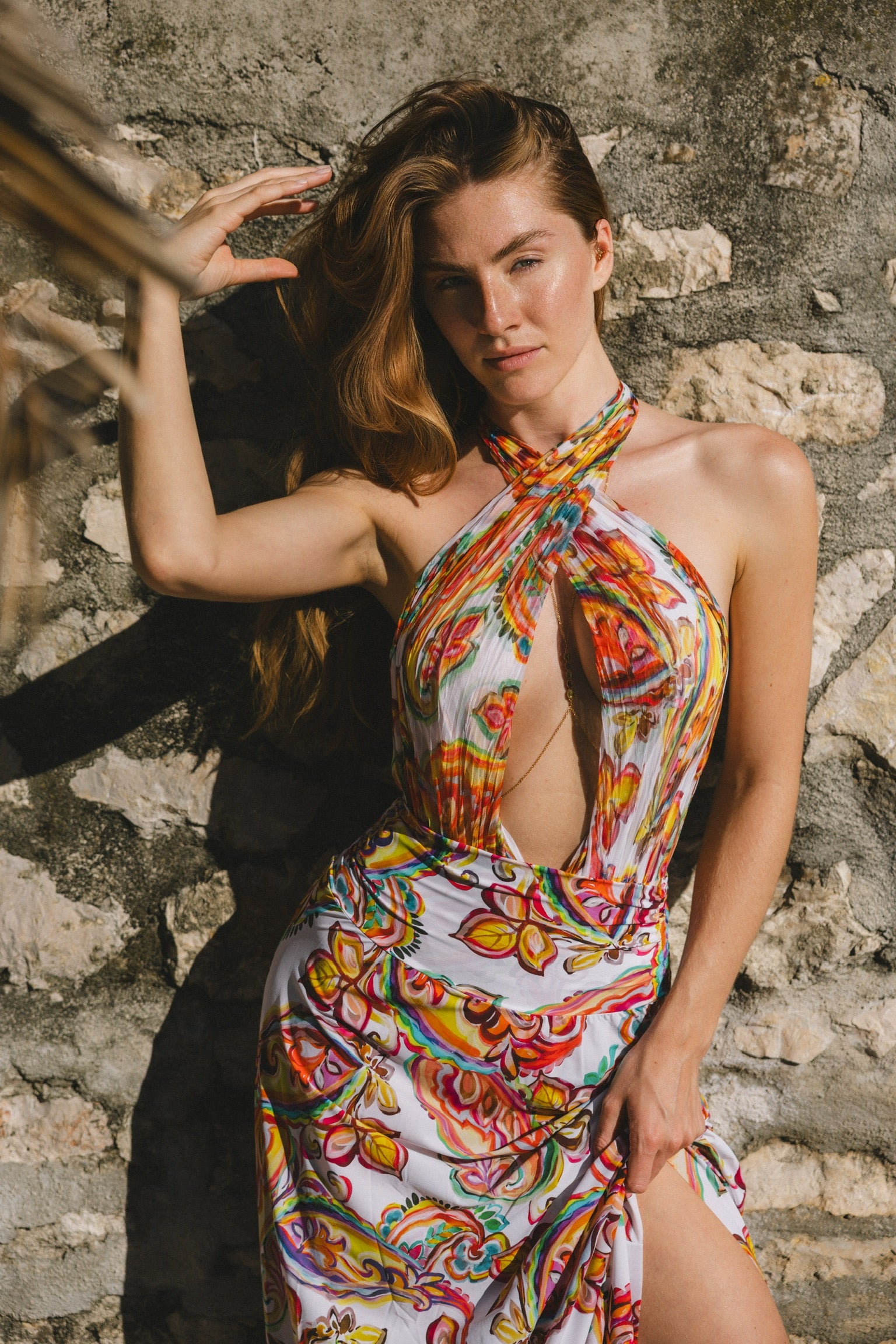Paisley print halter one-piece swimsuit