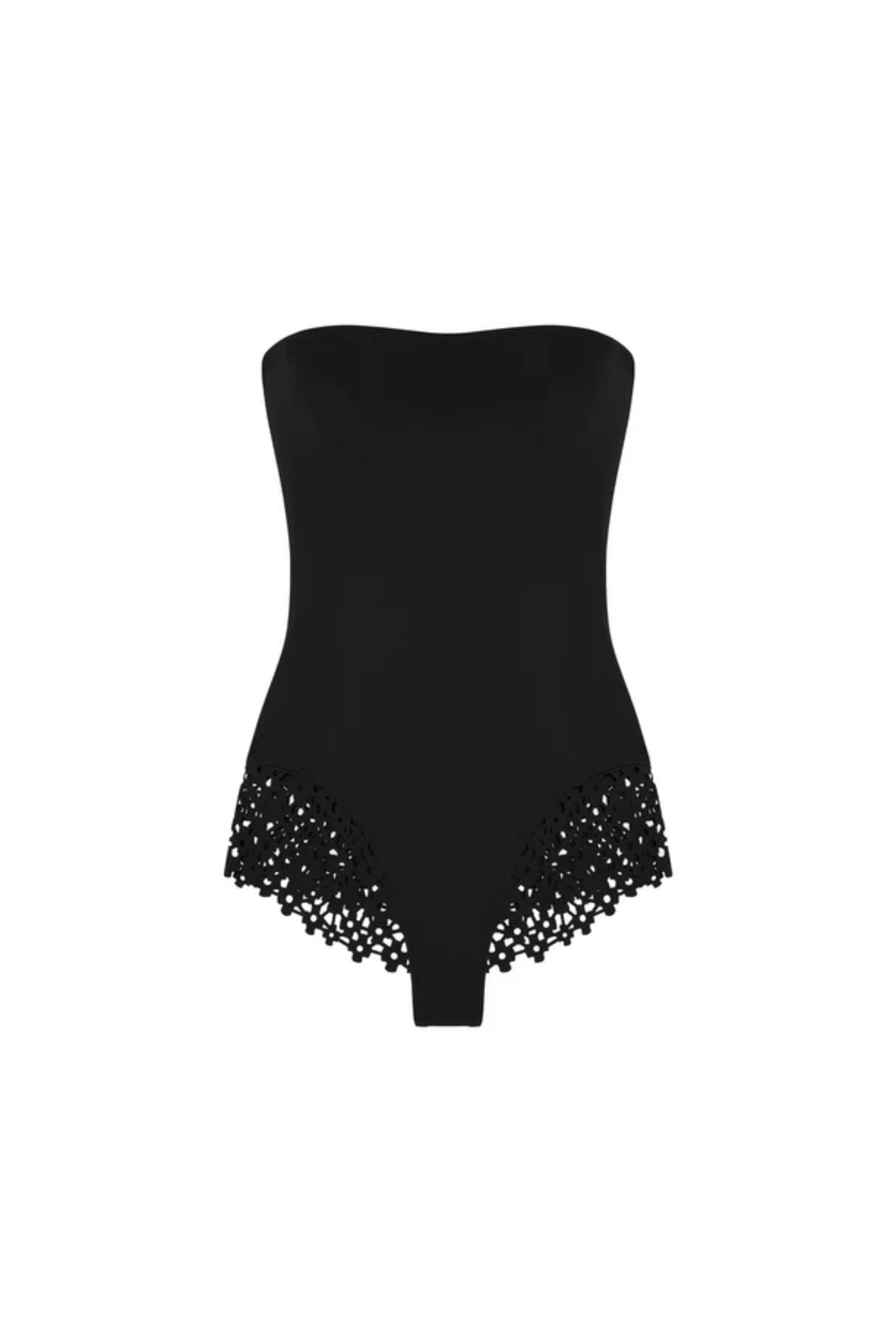 Black lace bandeau one-piece swimsuit