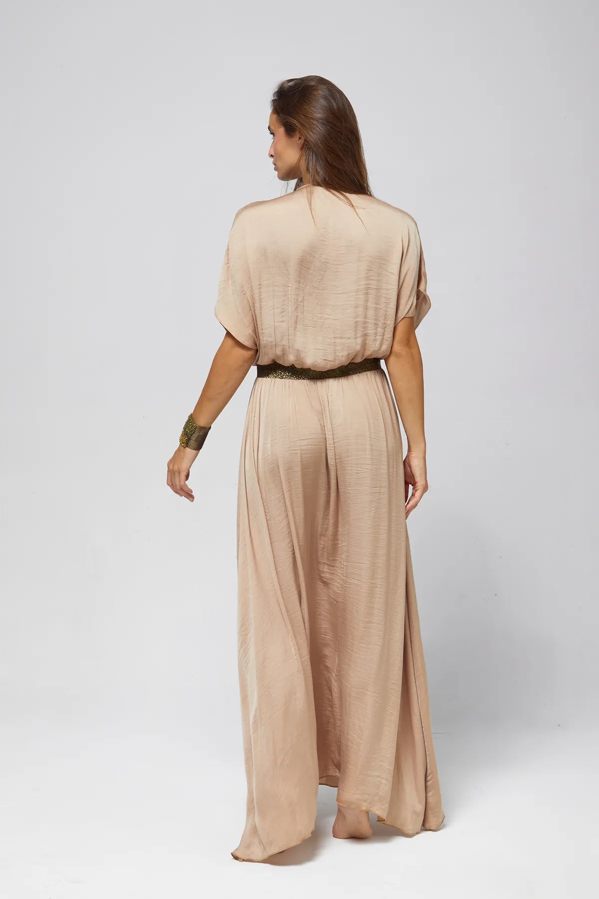 Jody glitter-belted satin dress