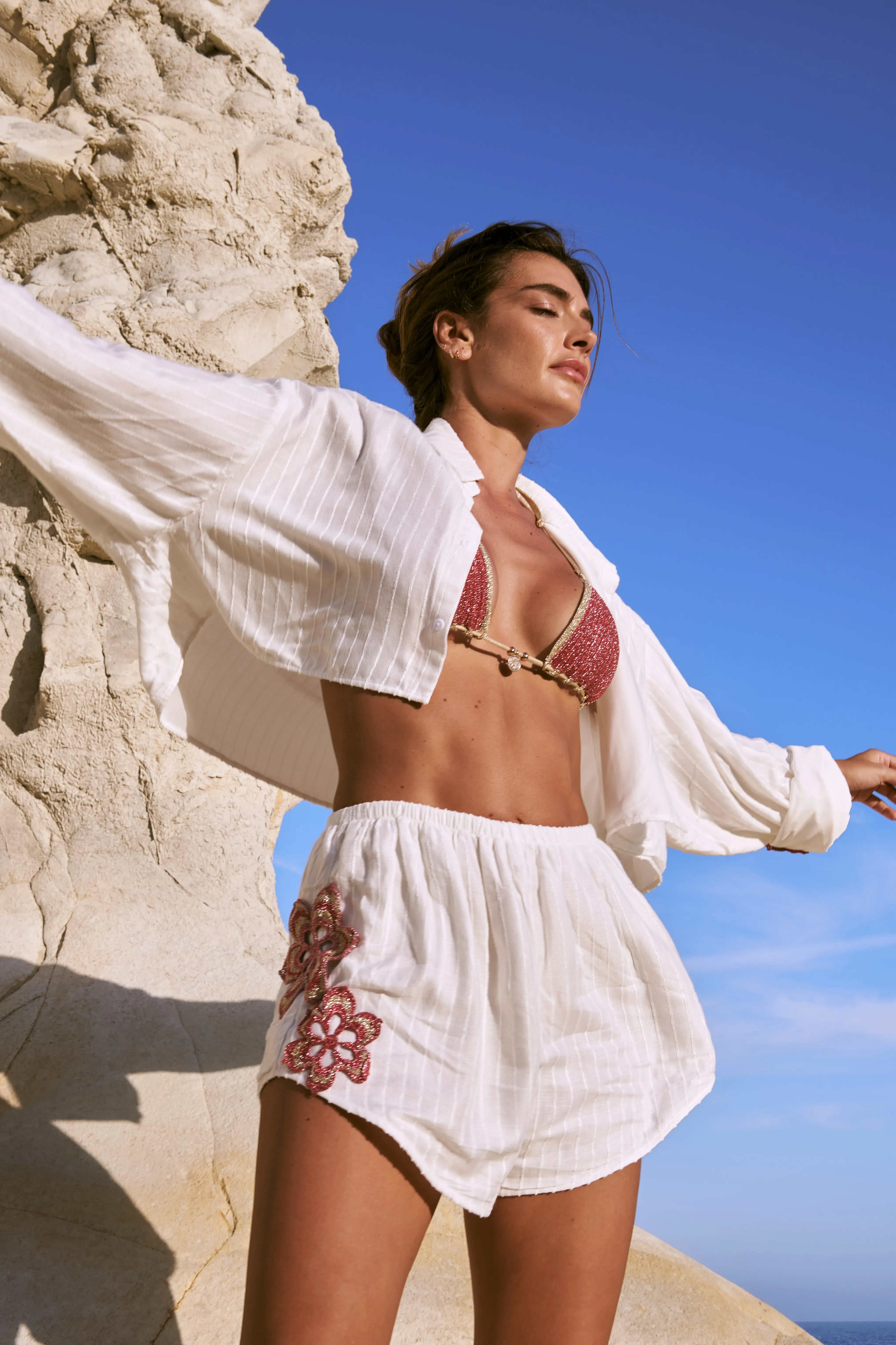 Plumeria cotton short shirt