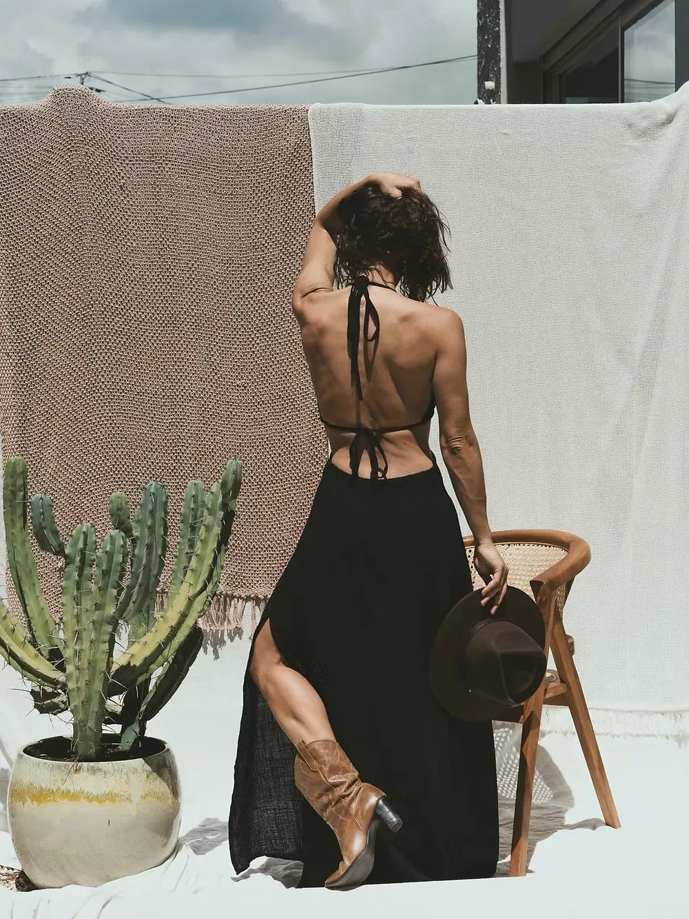 Robe à nouer effet lin Goa - Noir