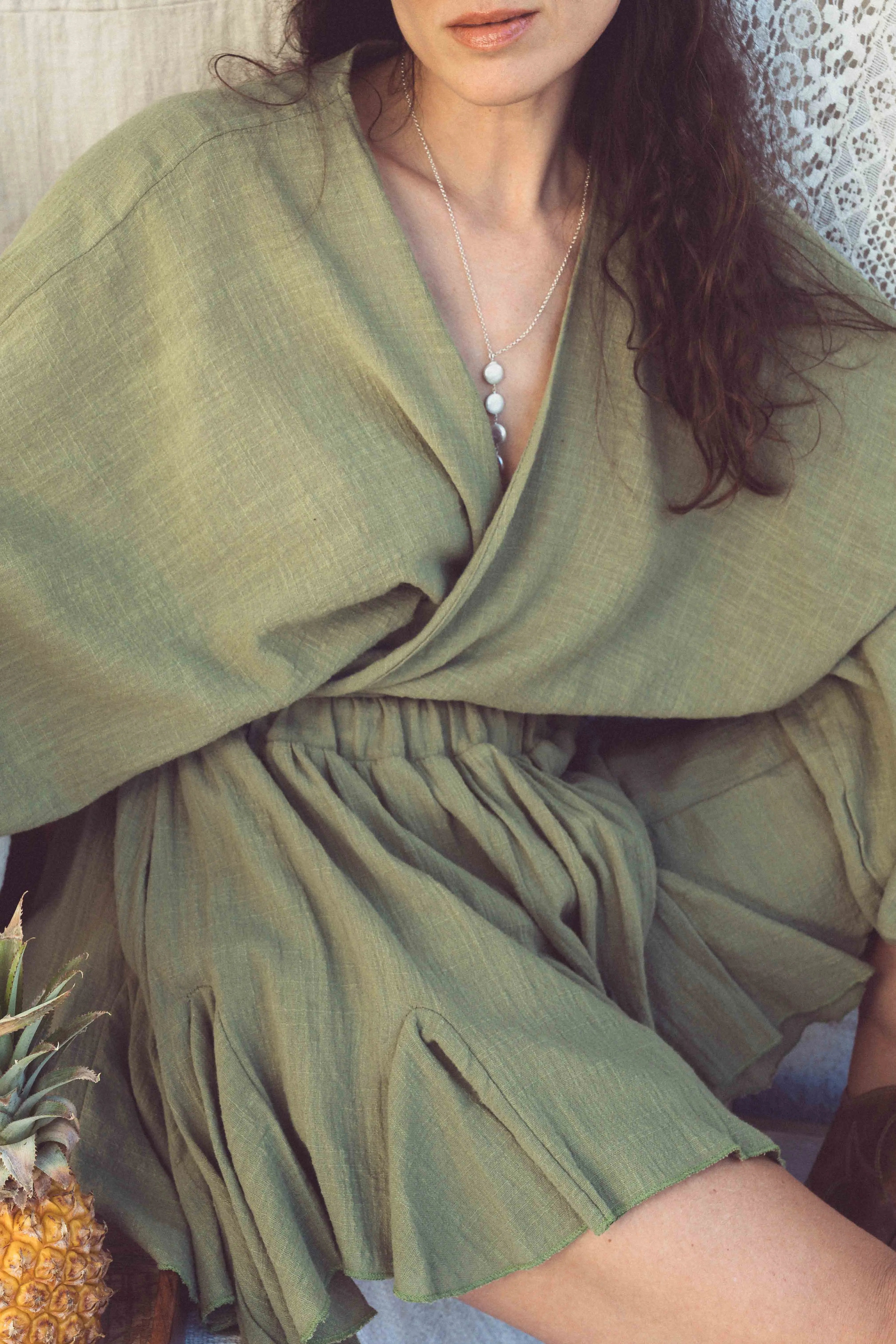 Blouse effet lin Ibiza - Kaki