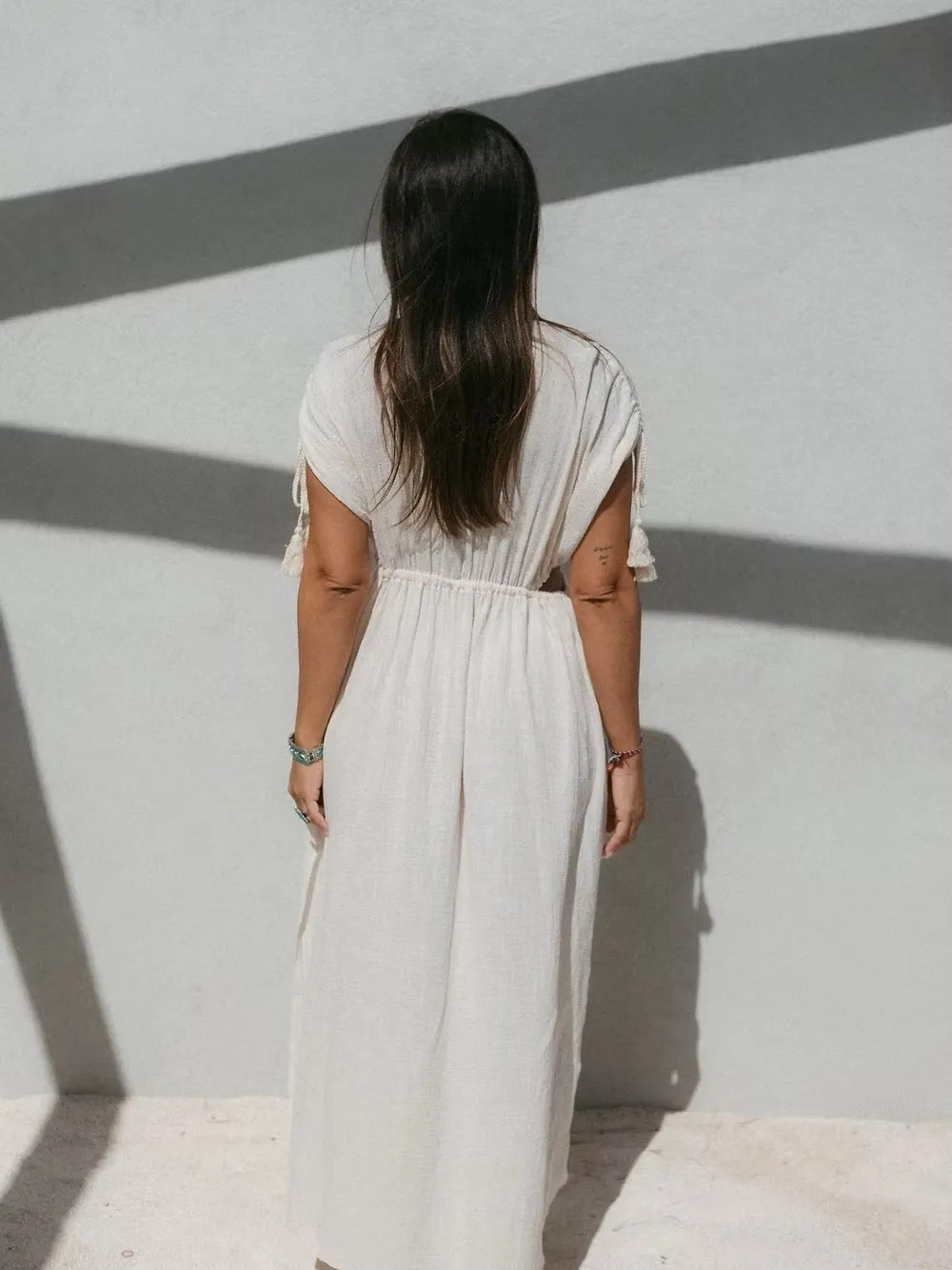 Robe longue à cordons Mykonos - écru