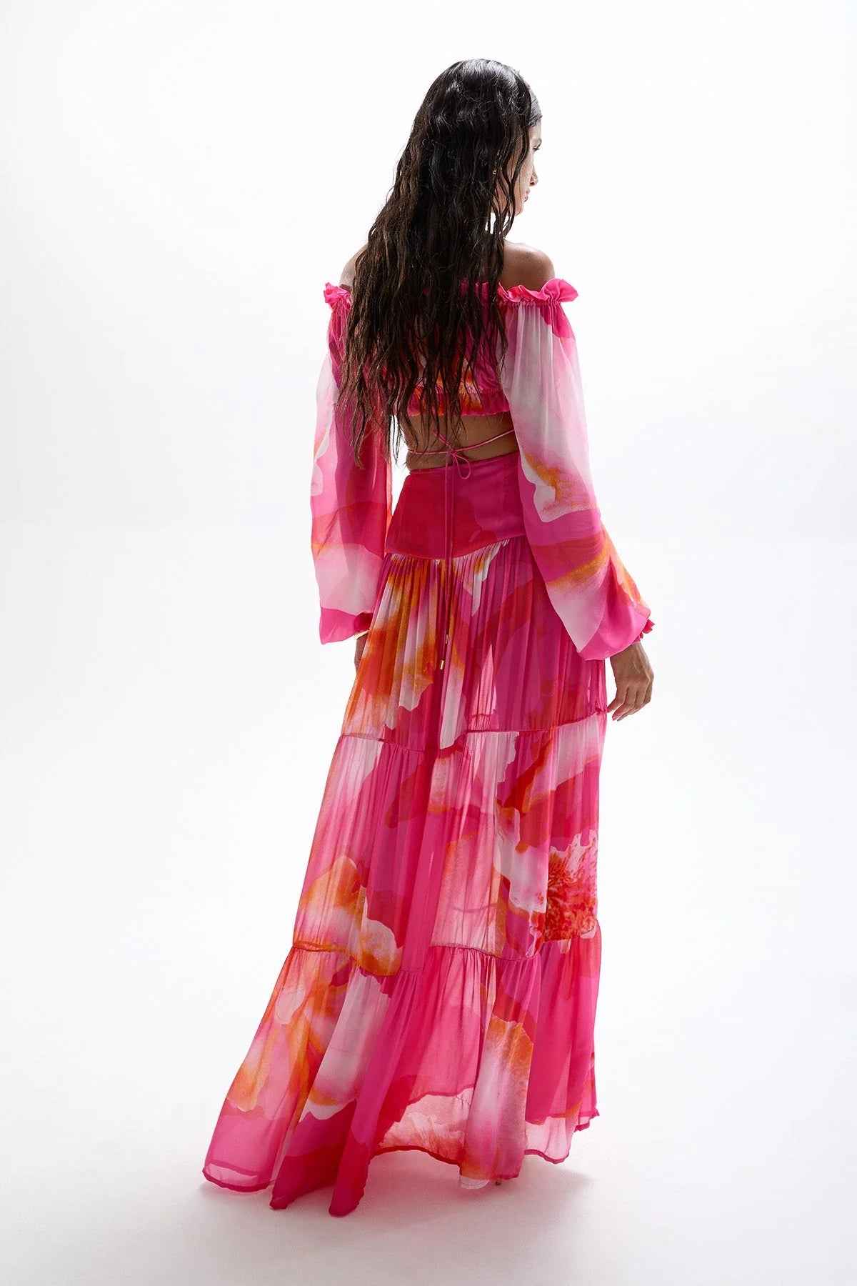 Maxi jupe Song Butterfly à fleurs Fushia