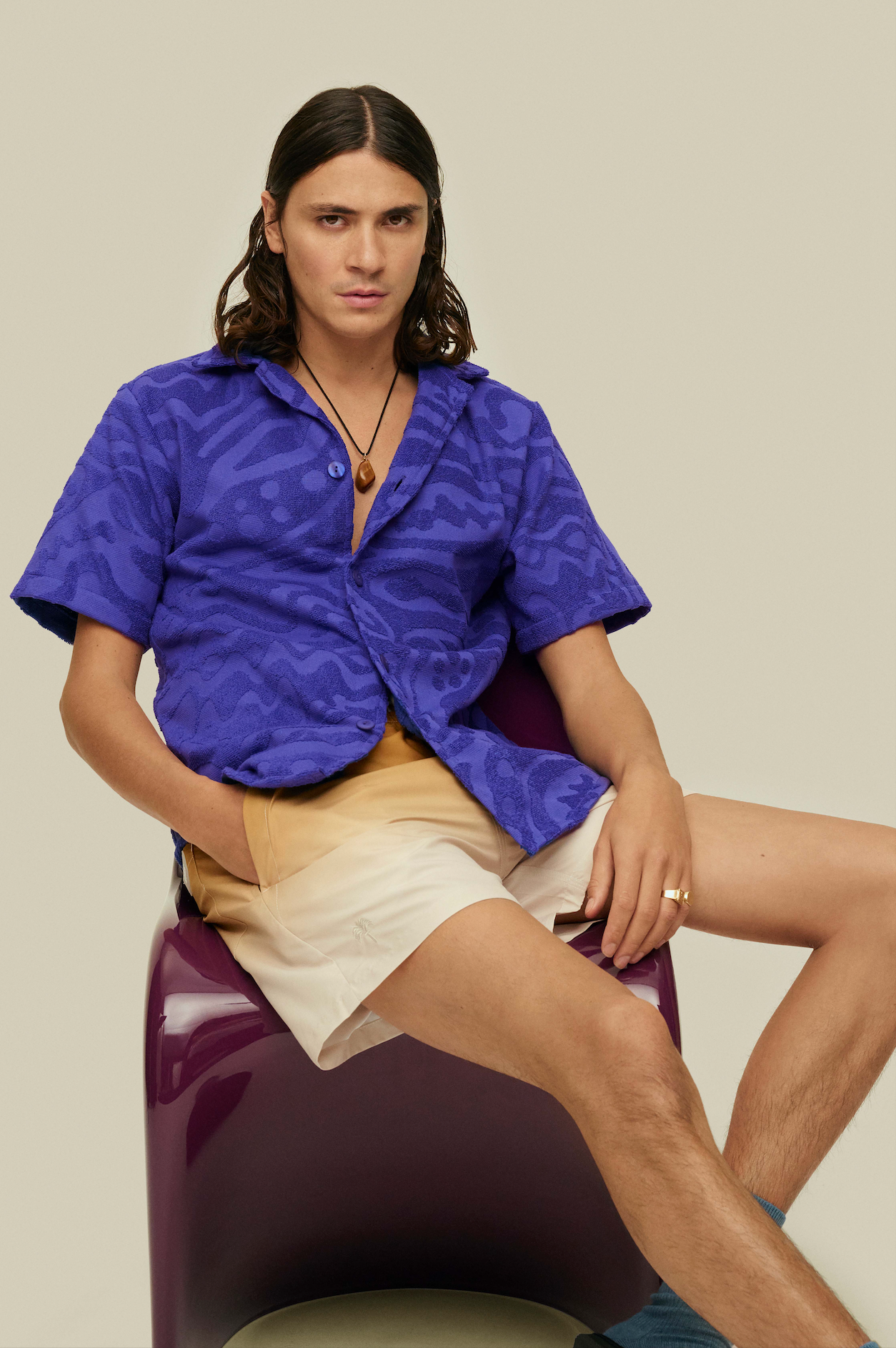 OAS - Chemise texturée en éponge Cuba bleu