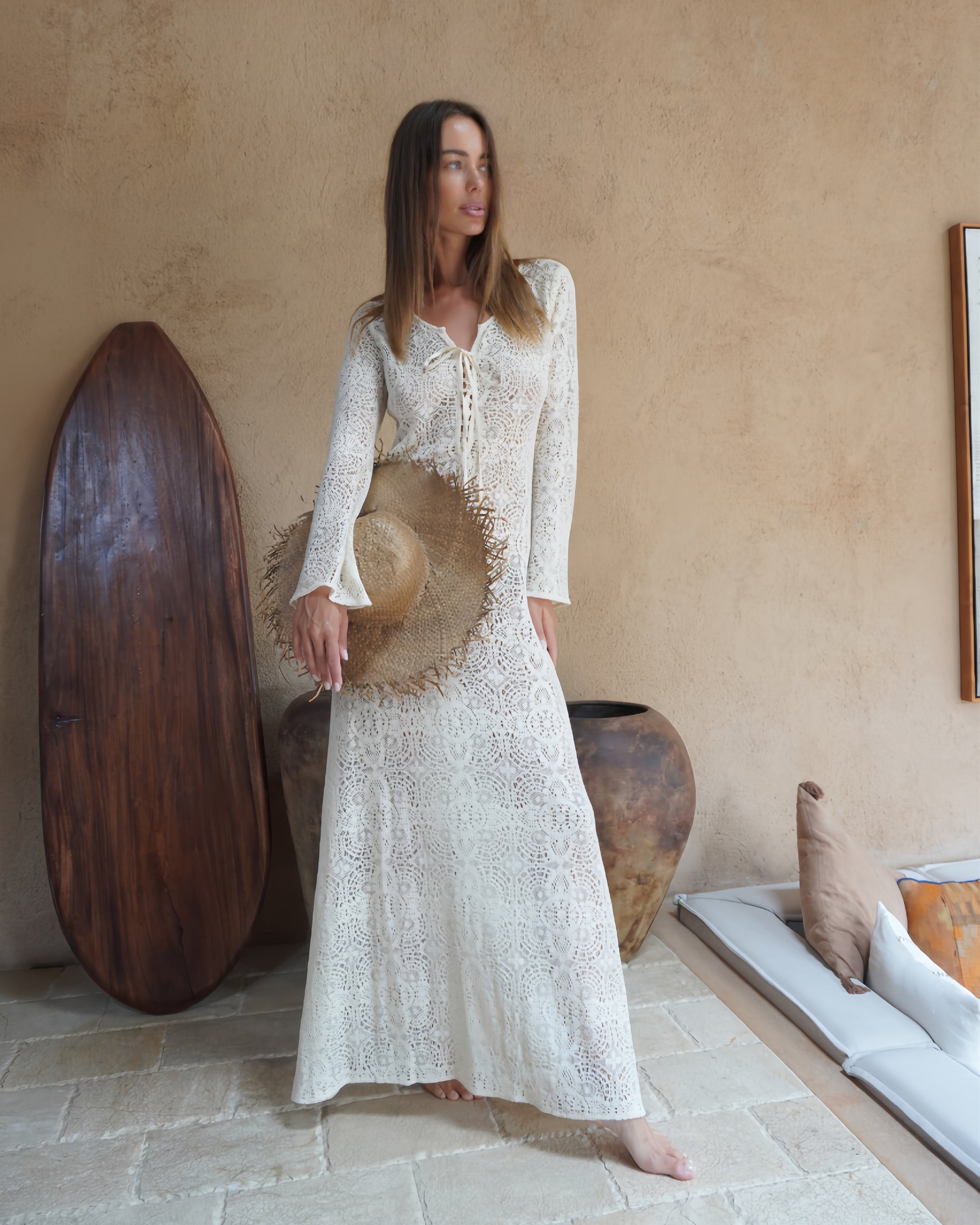 Robe longue en dentelle Annakay Blanche