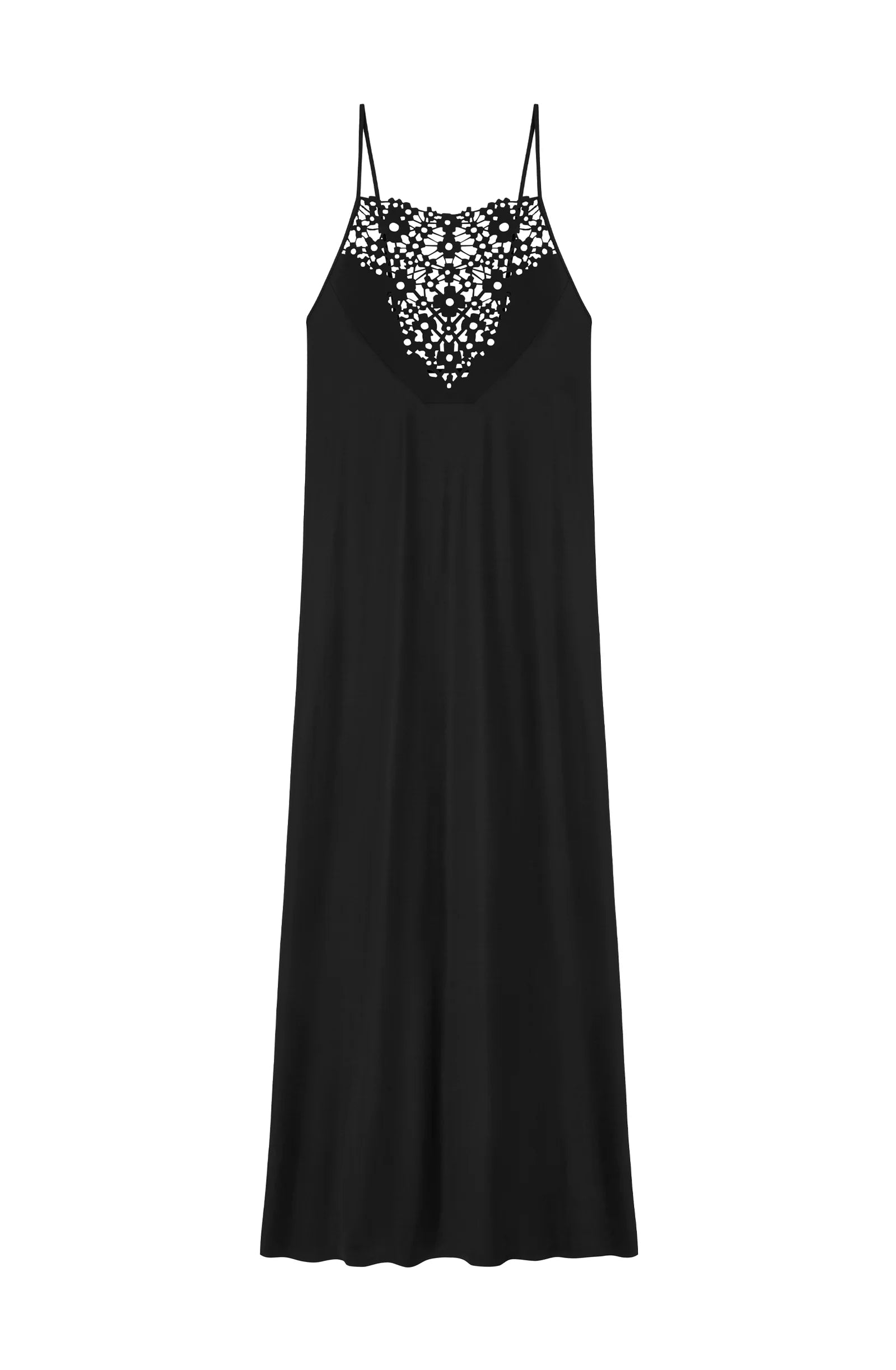 Robe longue évasée noire à dentelle Rosalys