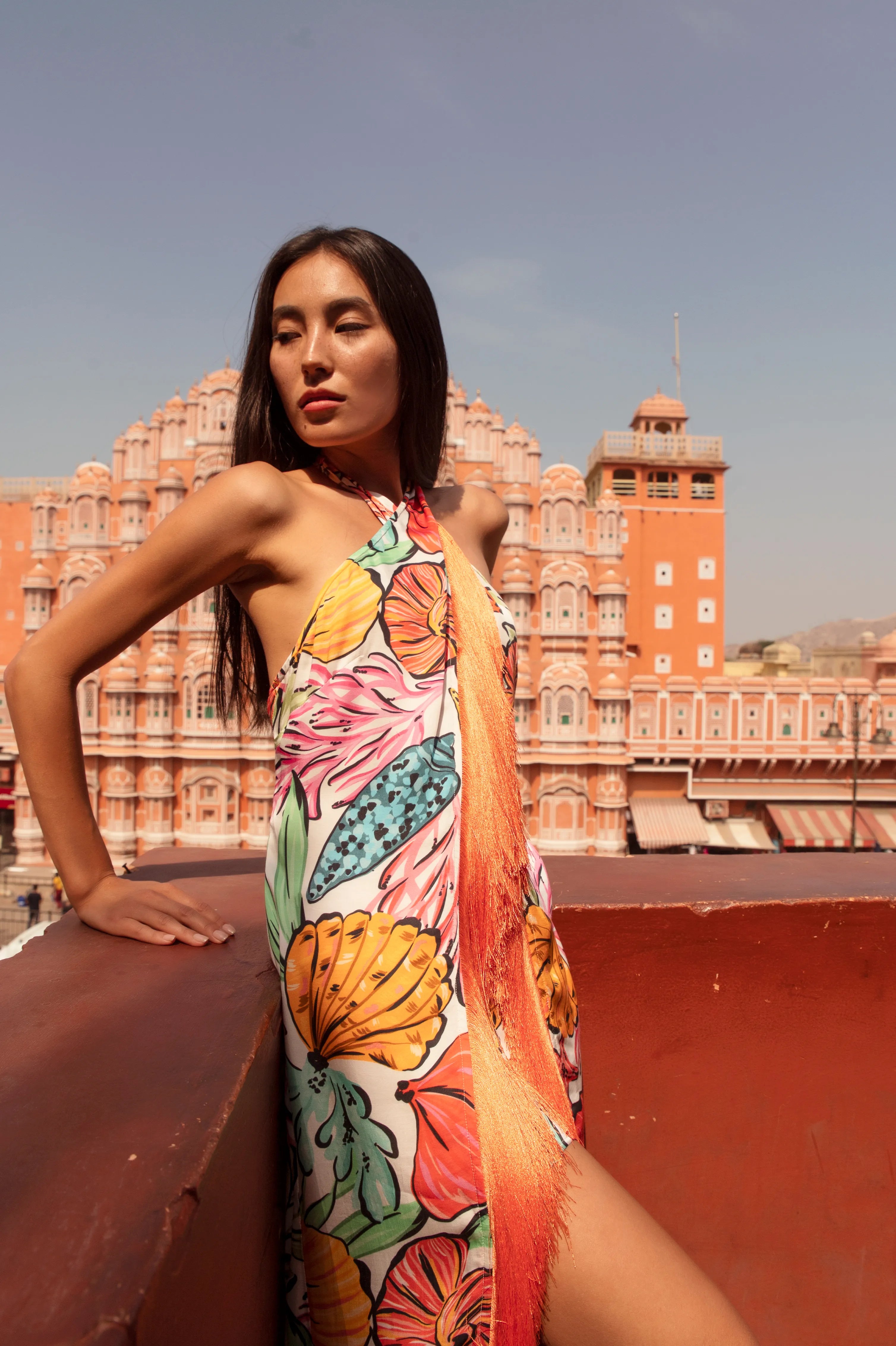 Robe longue fleurie à franges Capri