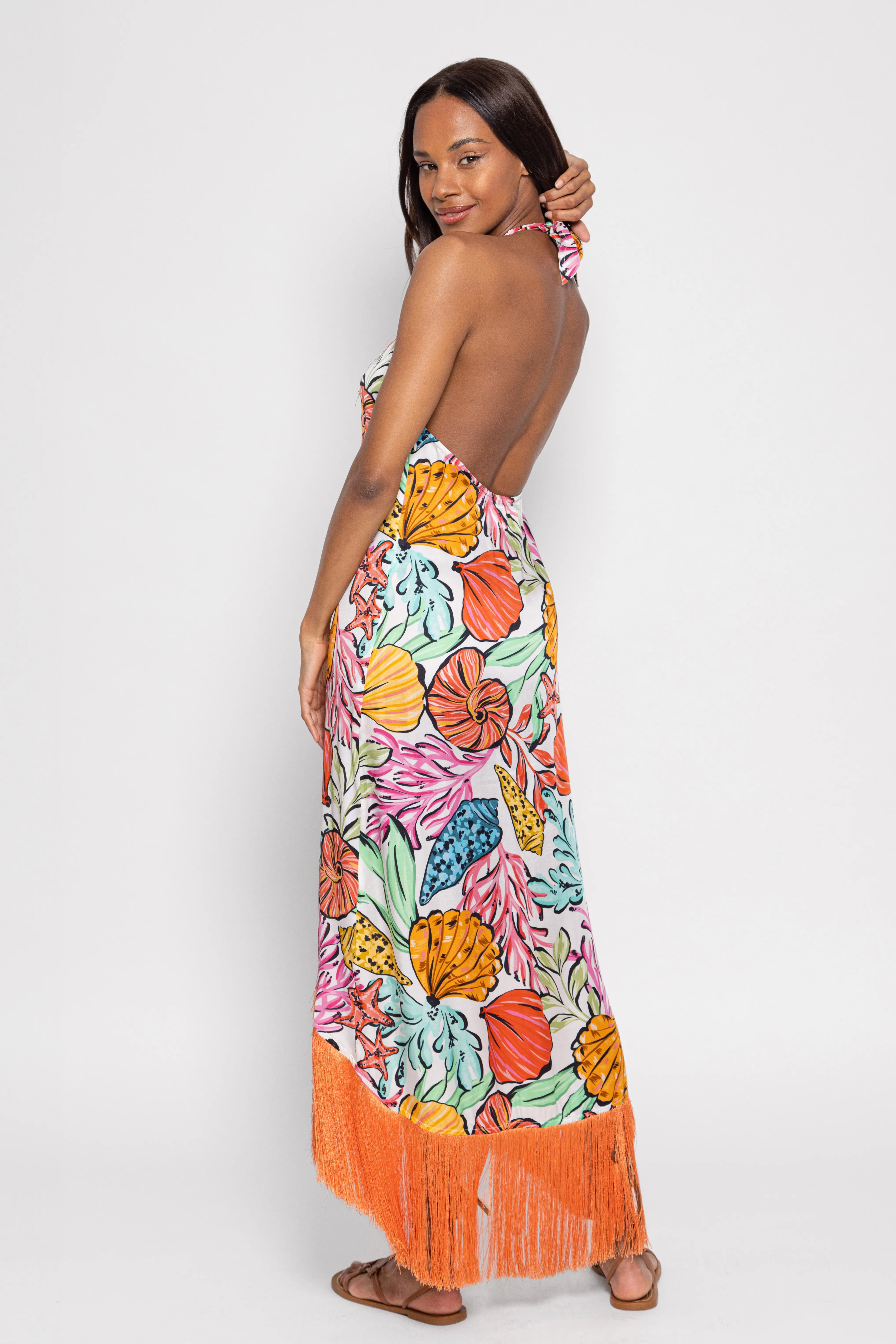 Robe longue fleurie à franges Capri