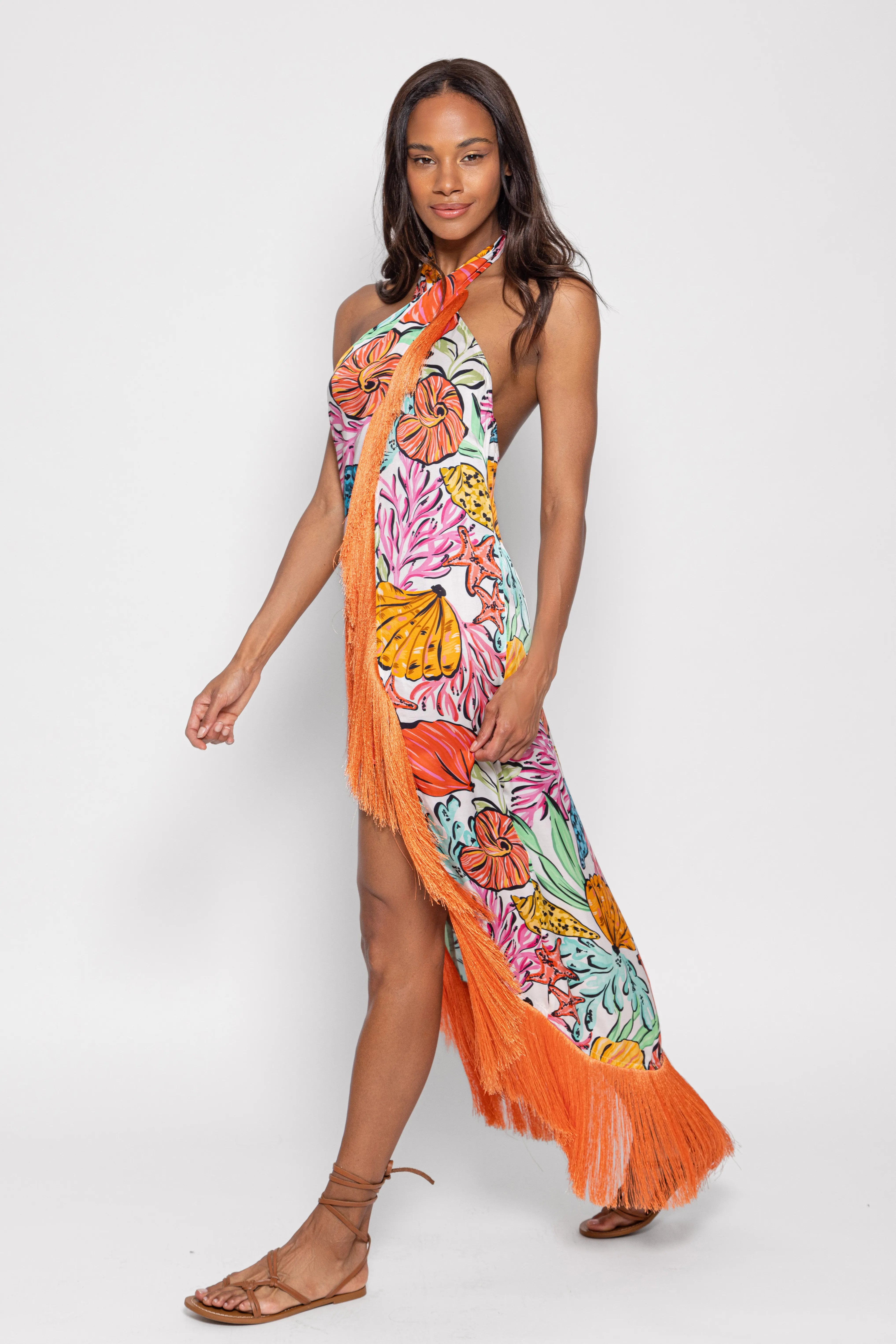Robe longue fleurie à franges Capri