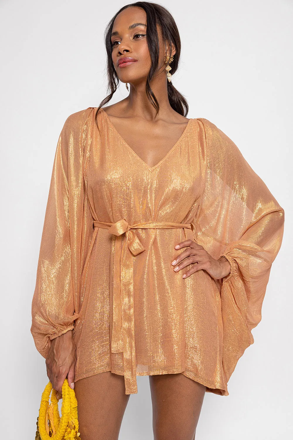 Robe caftan brillante à dos nu Elina