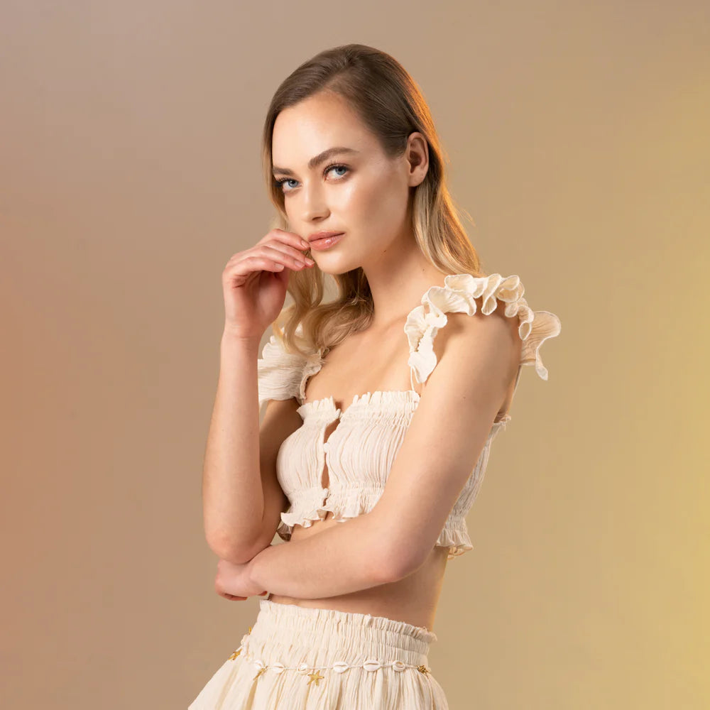 Top brassiere Luna à volants creme
