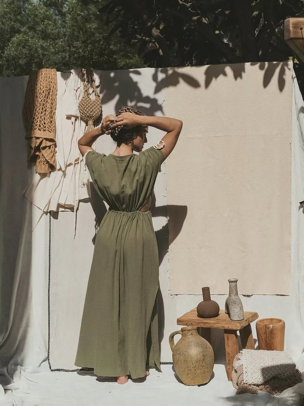 Robe longue à cordons Mykonos - Kaki