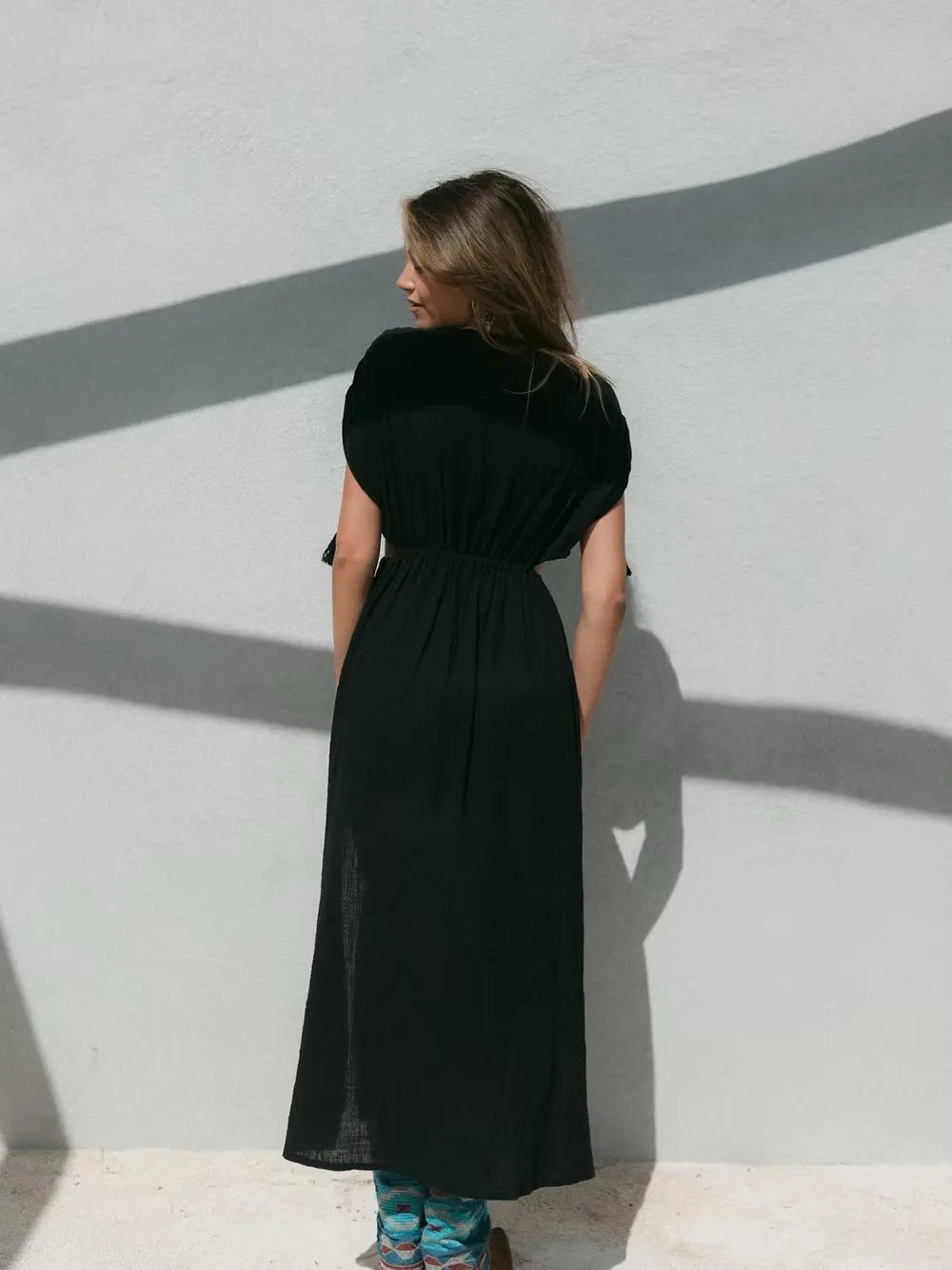 Robe longue à cordons Mykonos - Noir
