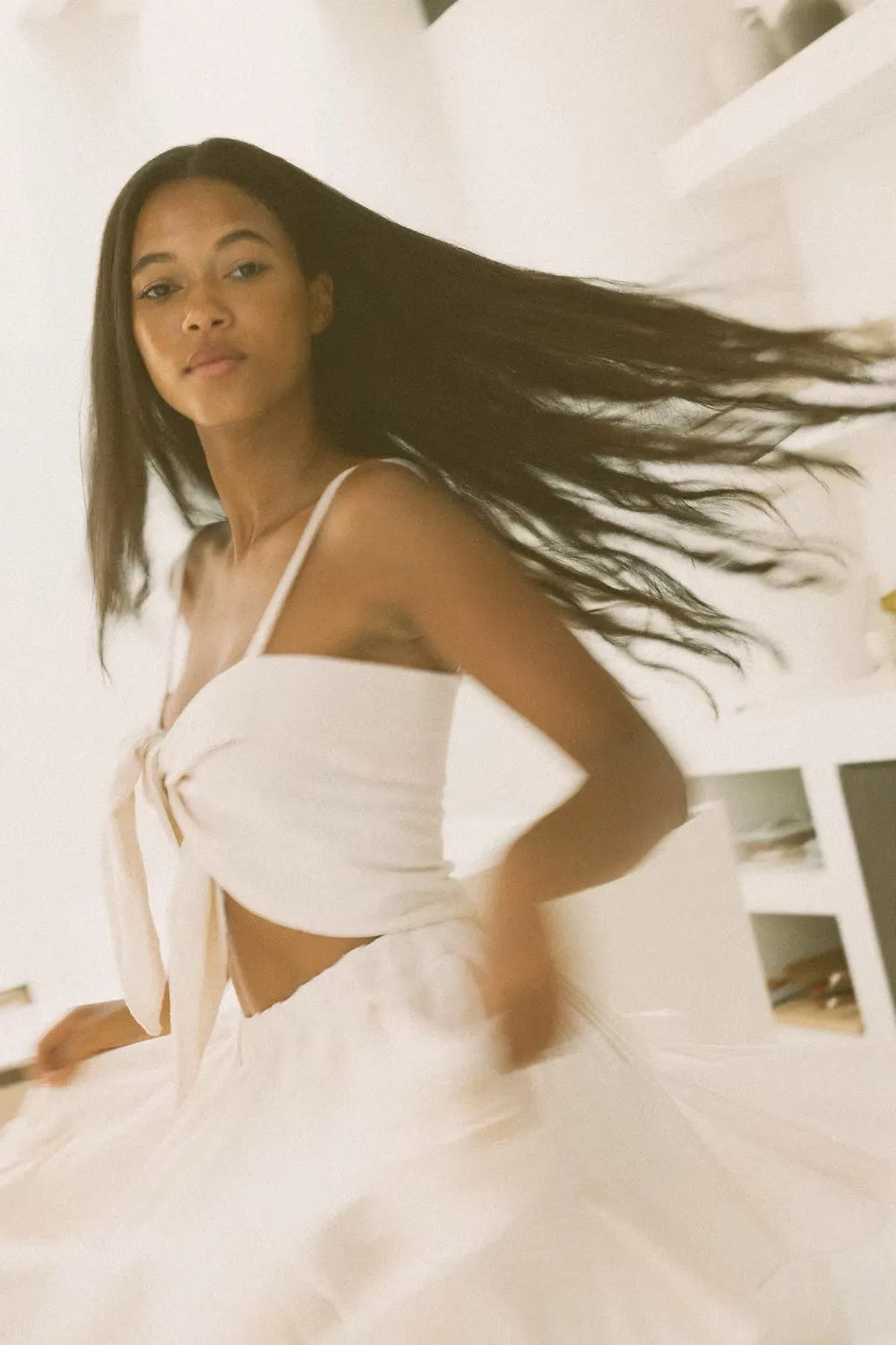 Crop-top à nouer effet lin Puglia - écru