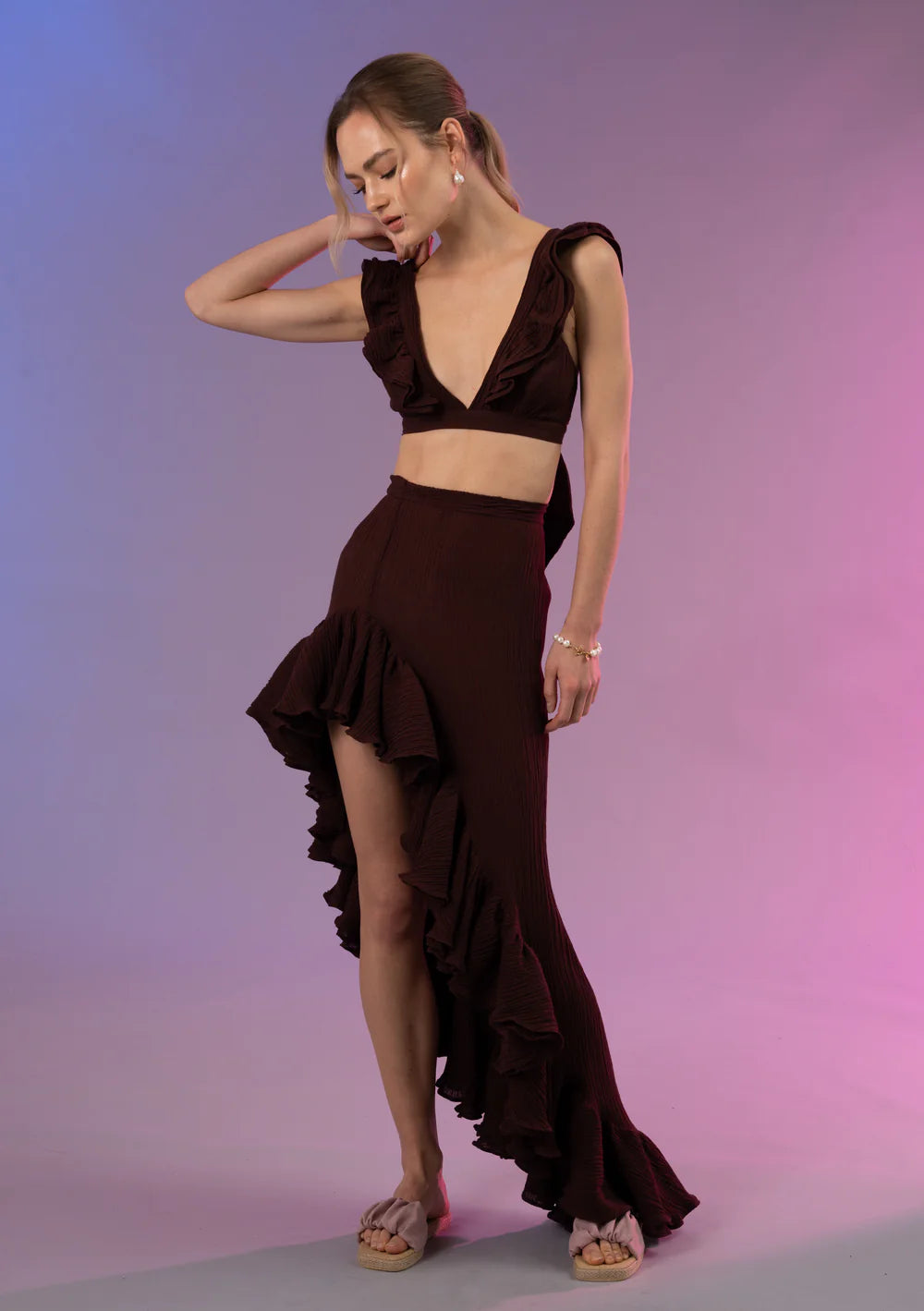 jupe demi asymétrique bordeaux