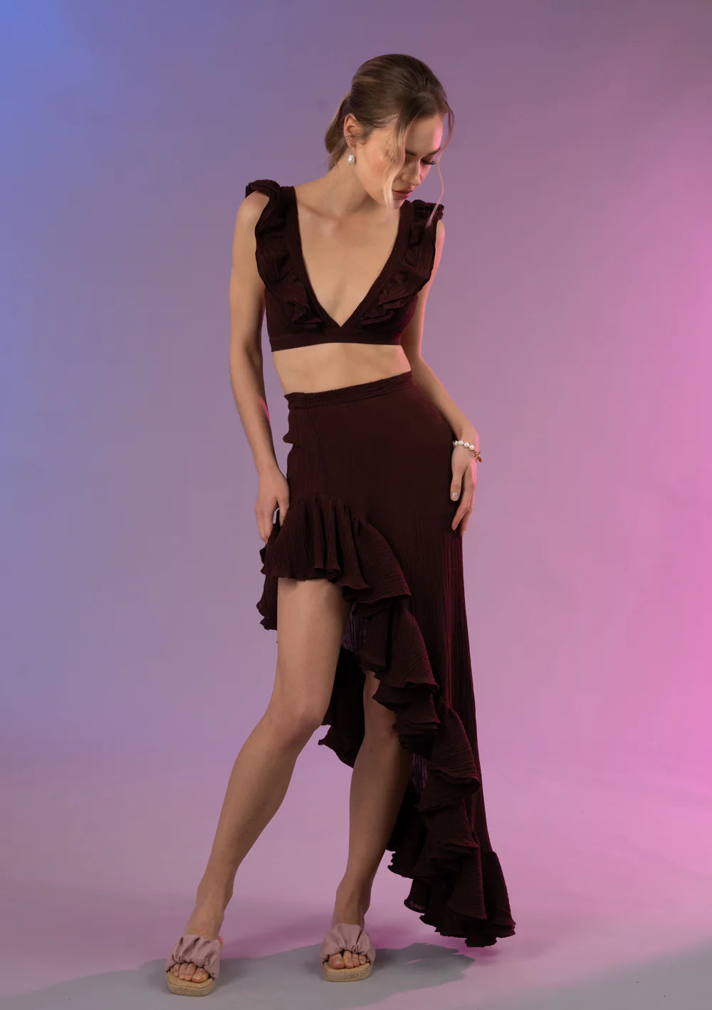 jupe demi asymétrique bordeaux