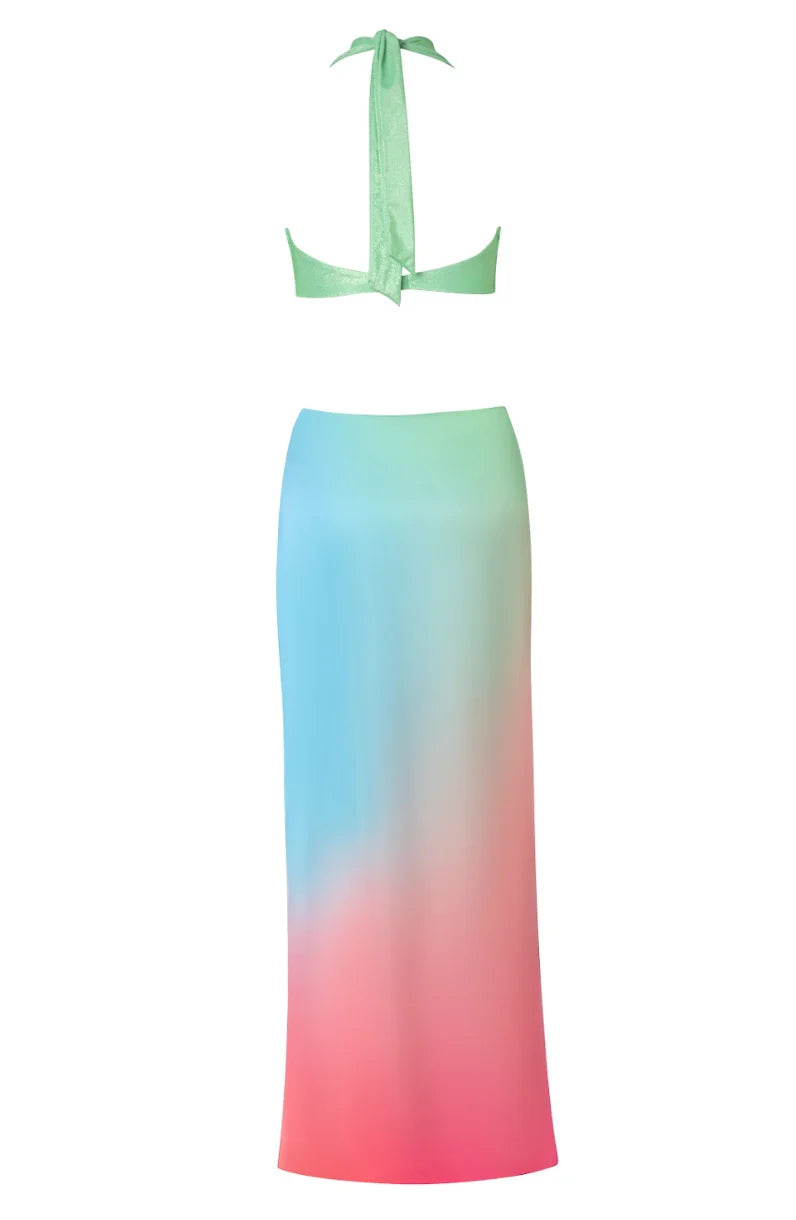 Rafia Tie and Dye effect open-back dress