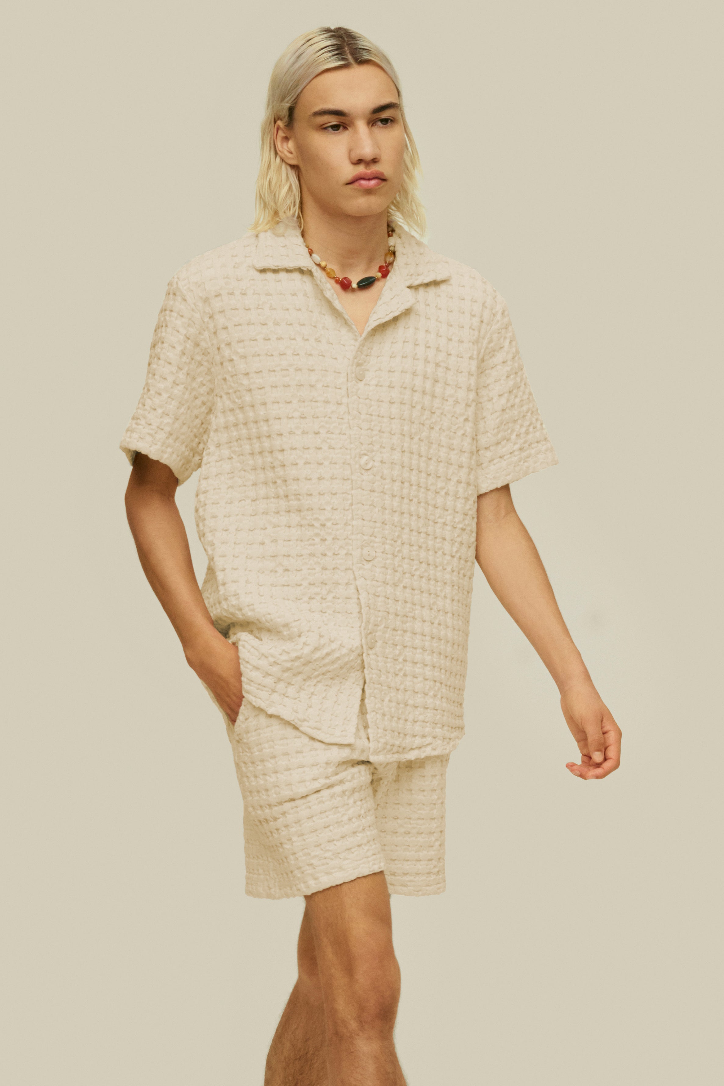 Chemise Cuba gauffrée écrue