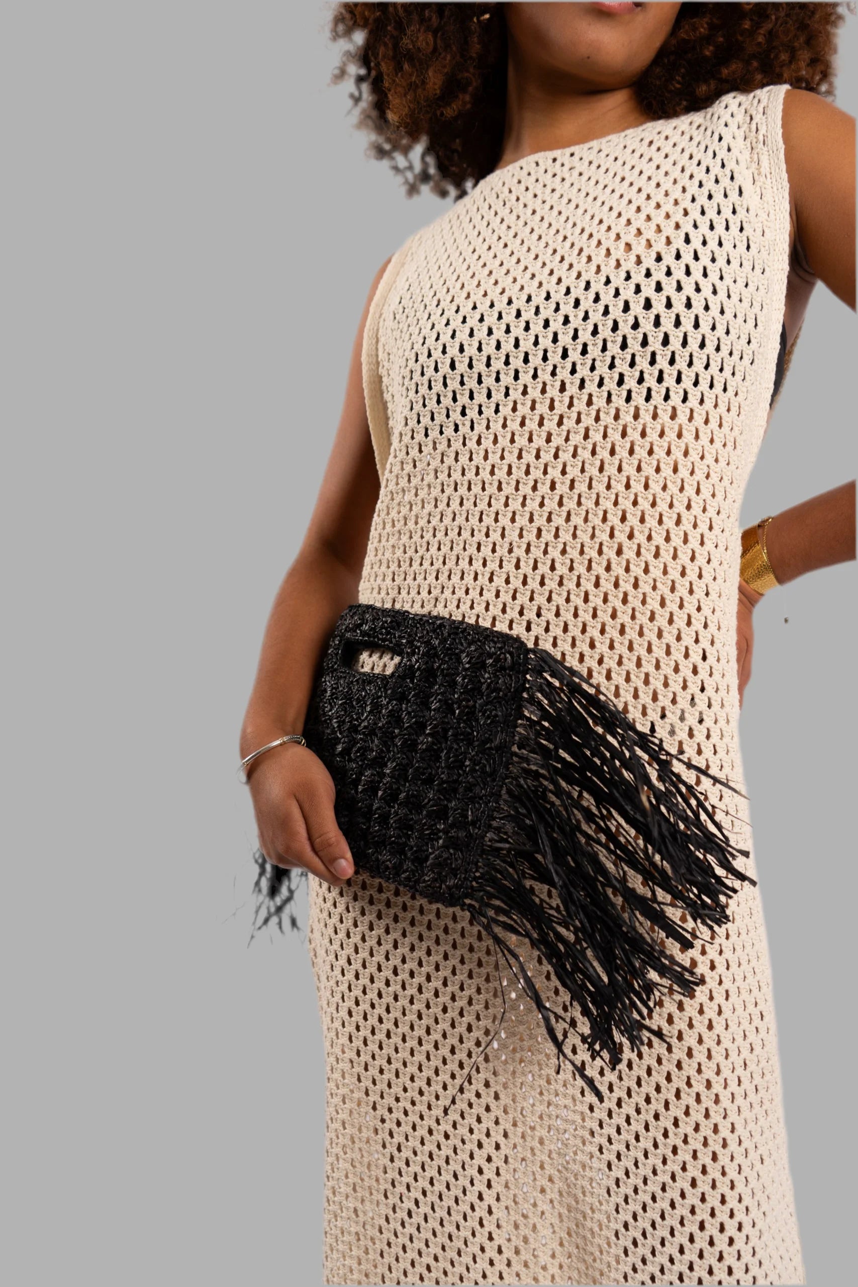 Pochette en Rafia à franges SAMA