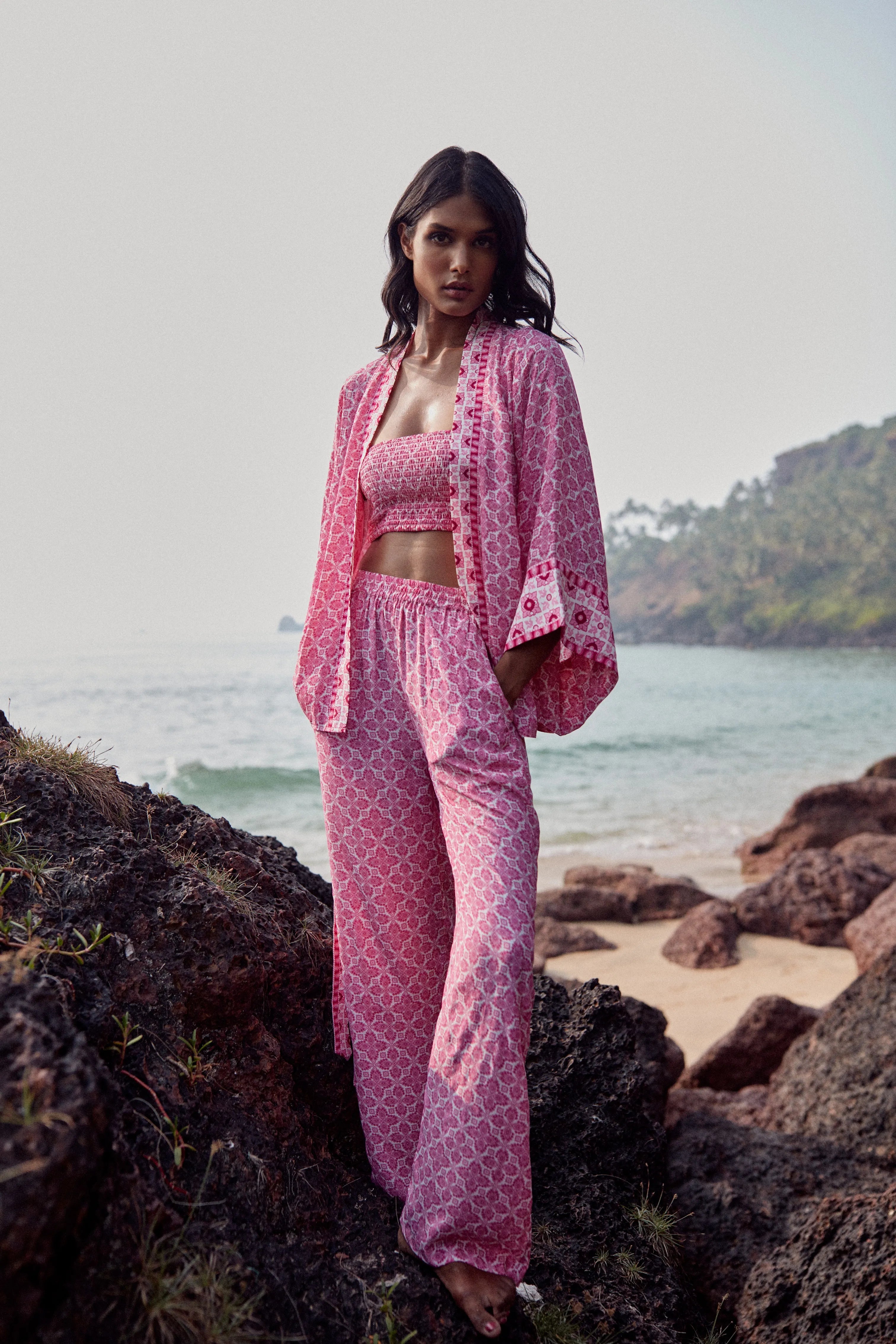 Pantalon fluide Dalia - Imprimé Rose