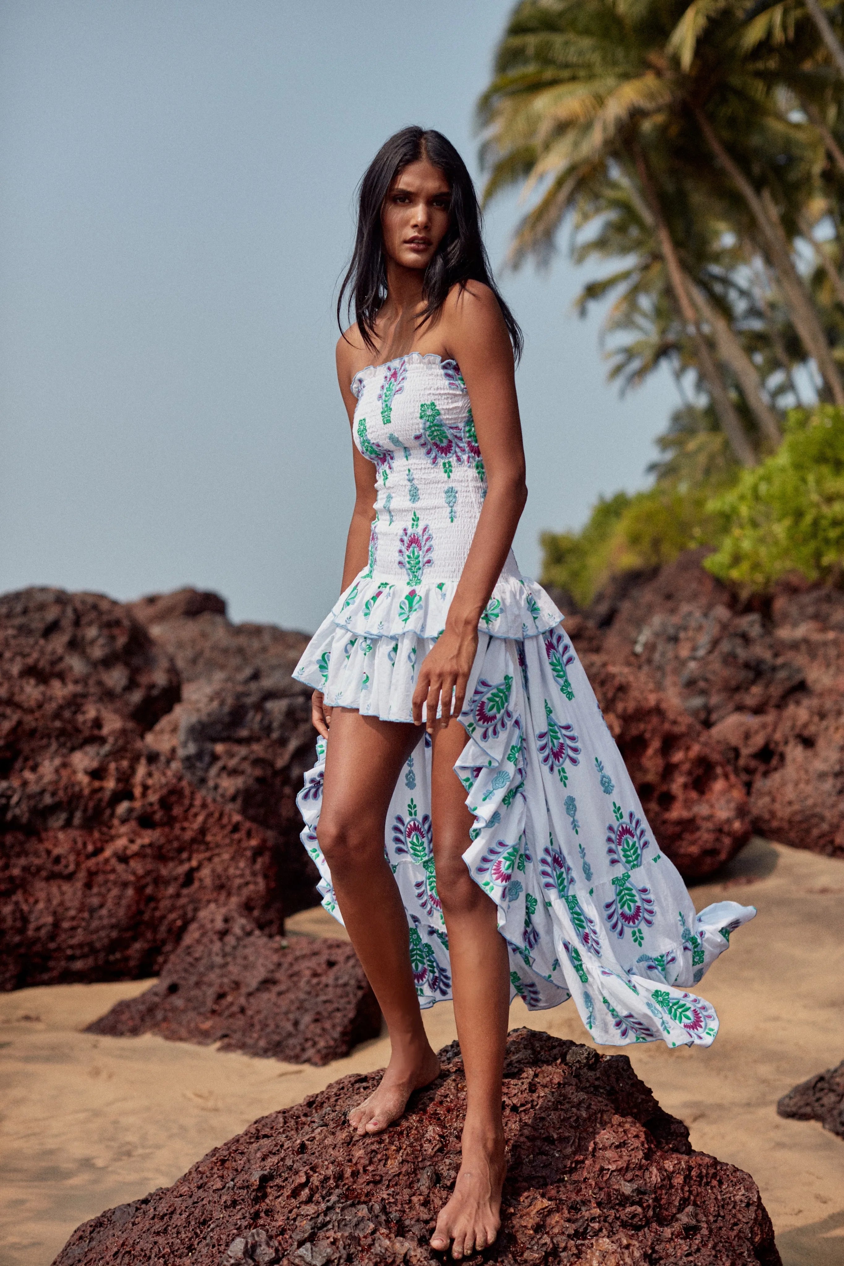 Robe brodée Livy - Bleu Topaz