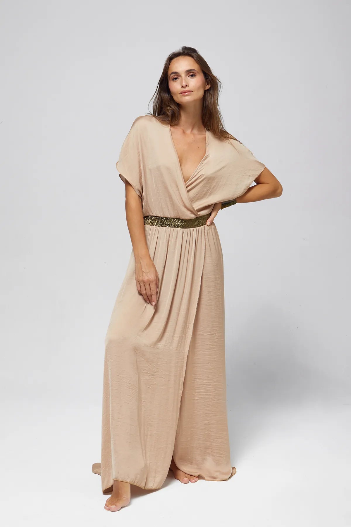 Robe en satin à ceinture pailleté Jody