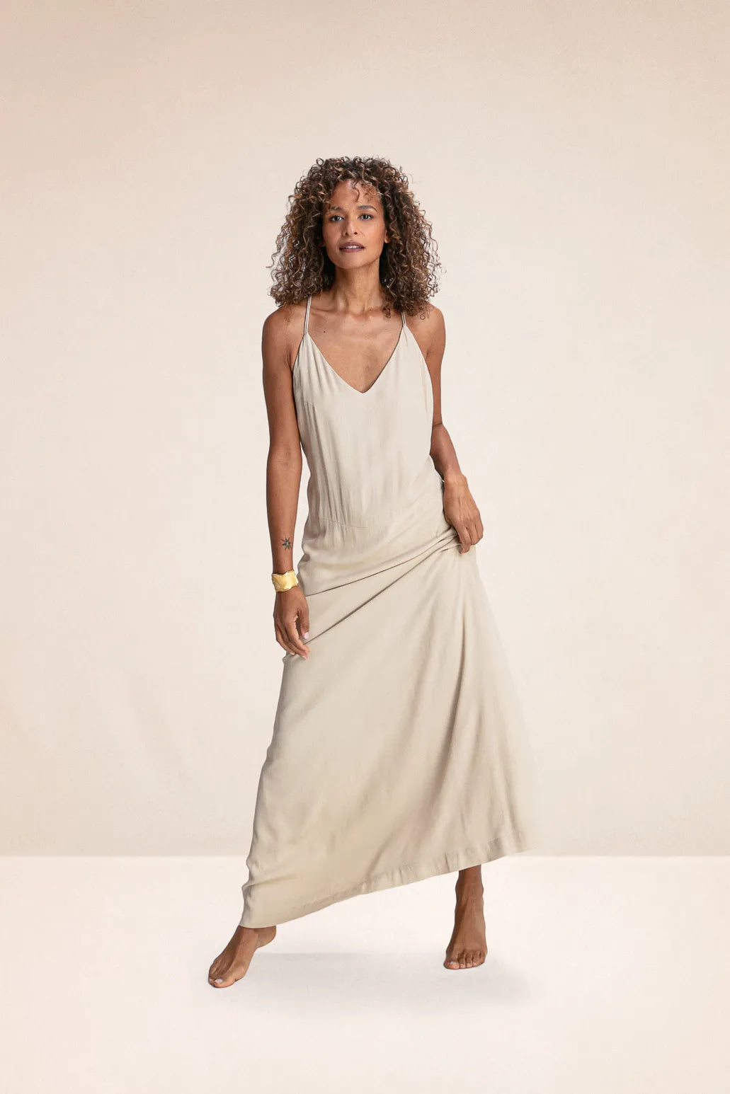 Lili braided plunging backless maxi dress