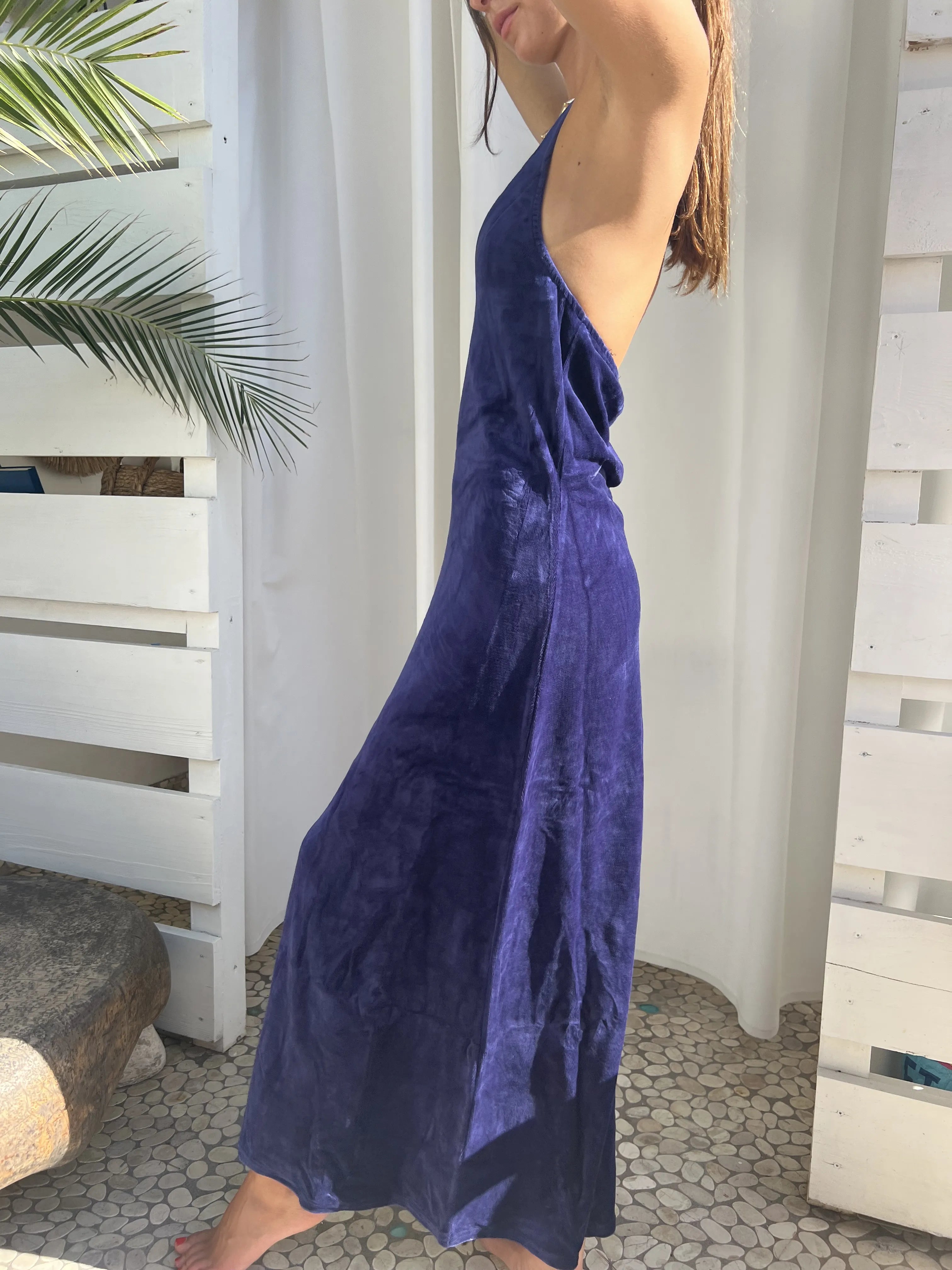 Robe Dos Nu Mireille col V en velours éponge