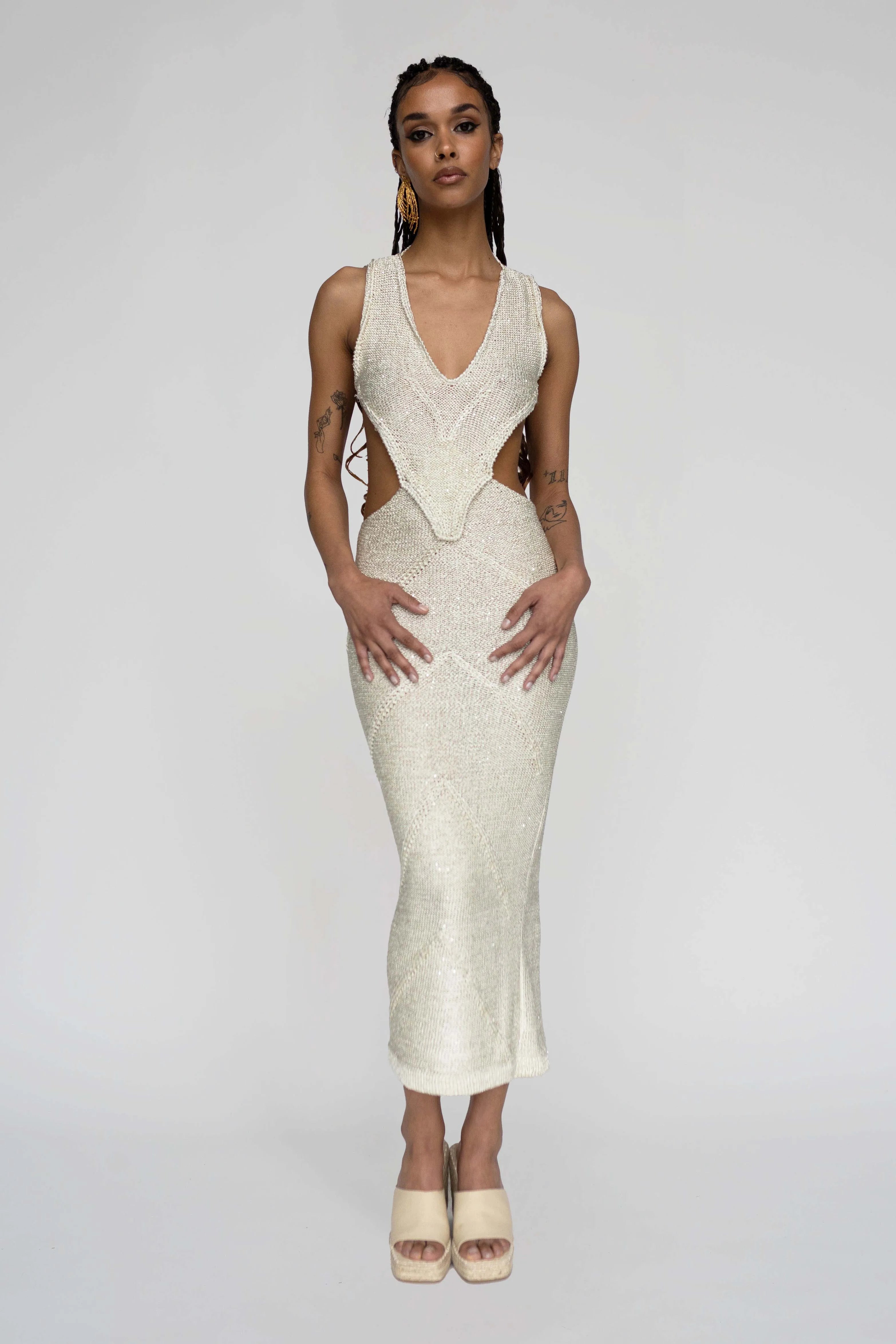 Robe en maille crochetée brillante Bonita Ivory