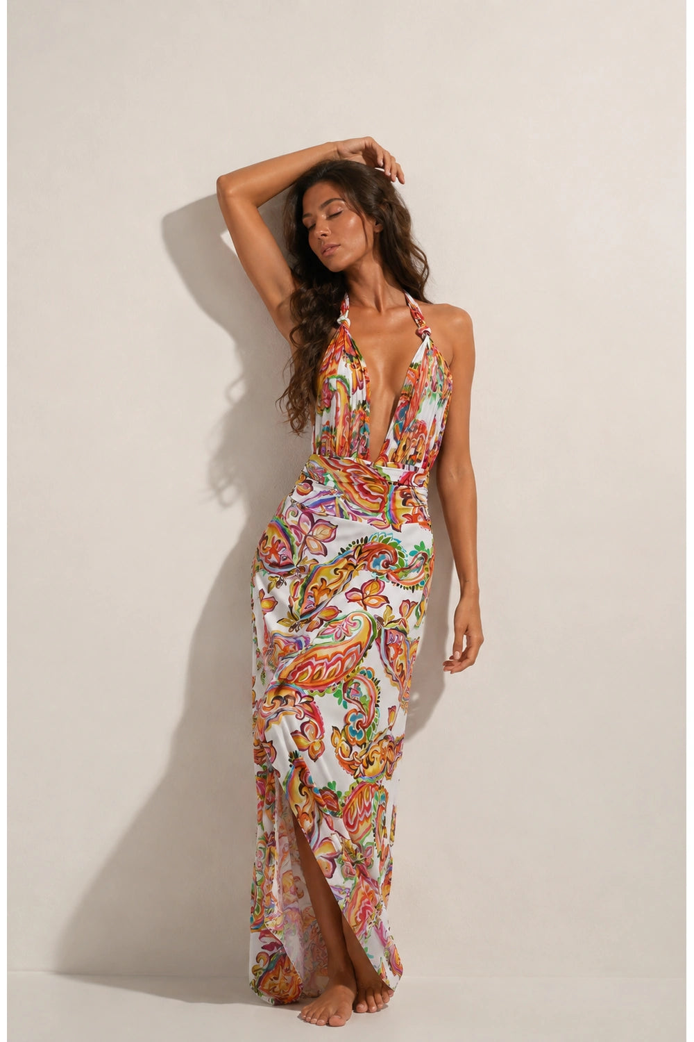 Paisley print halter one-piece swimsuit