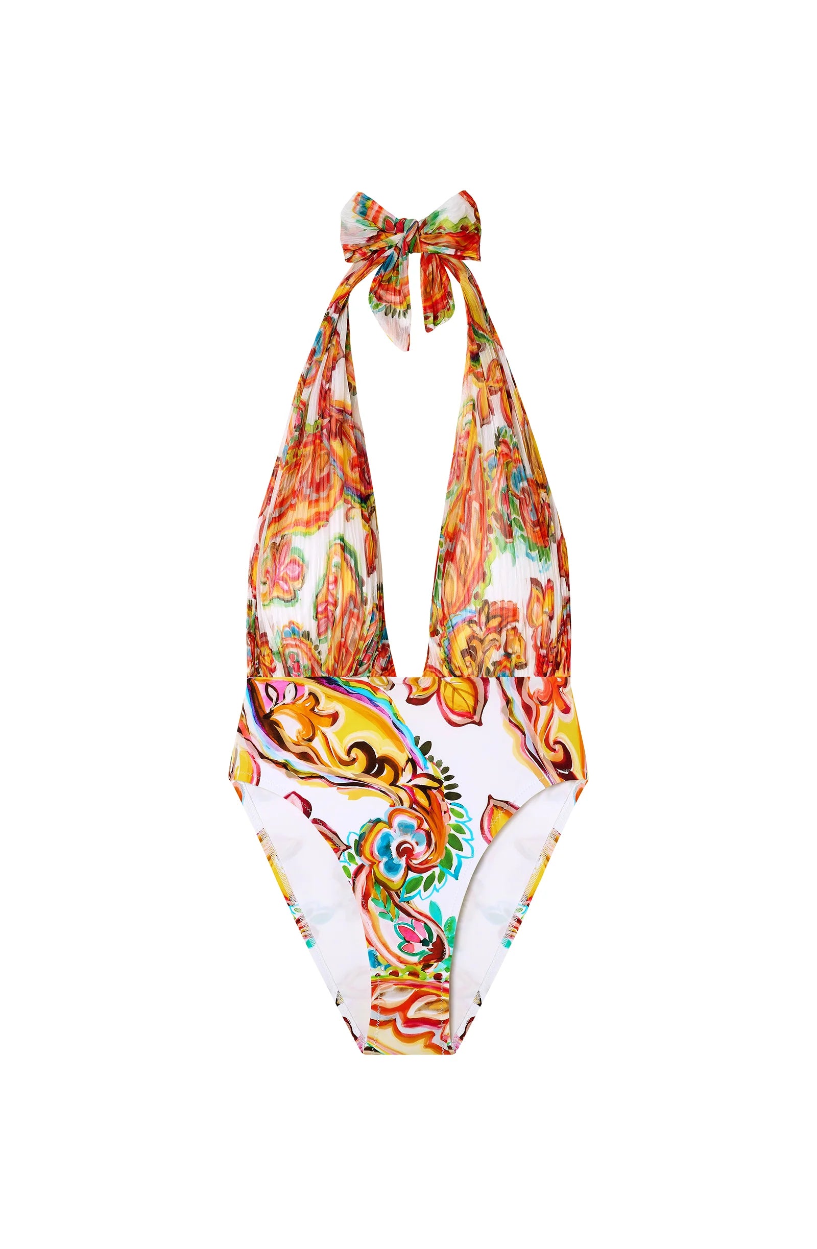Paisley print halter one-piece swimsuit