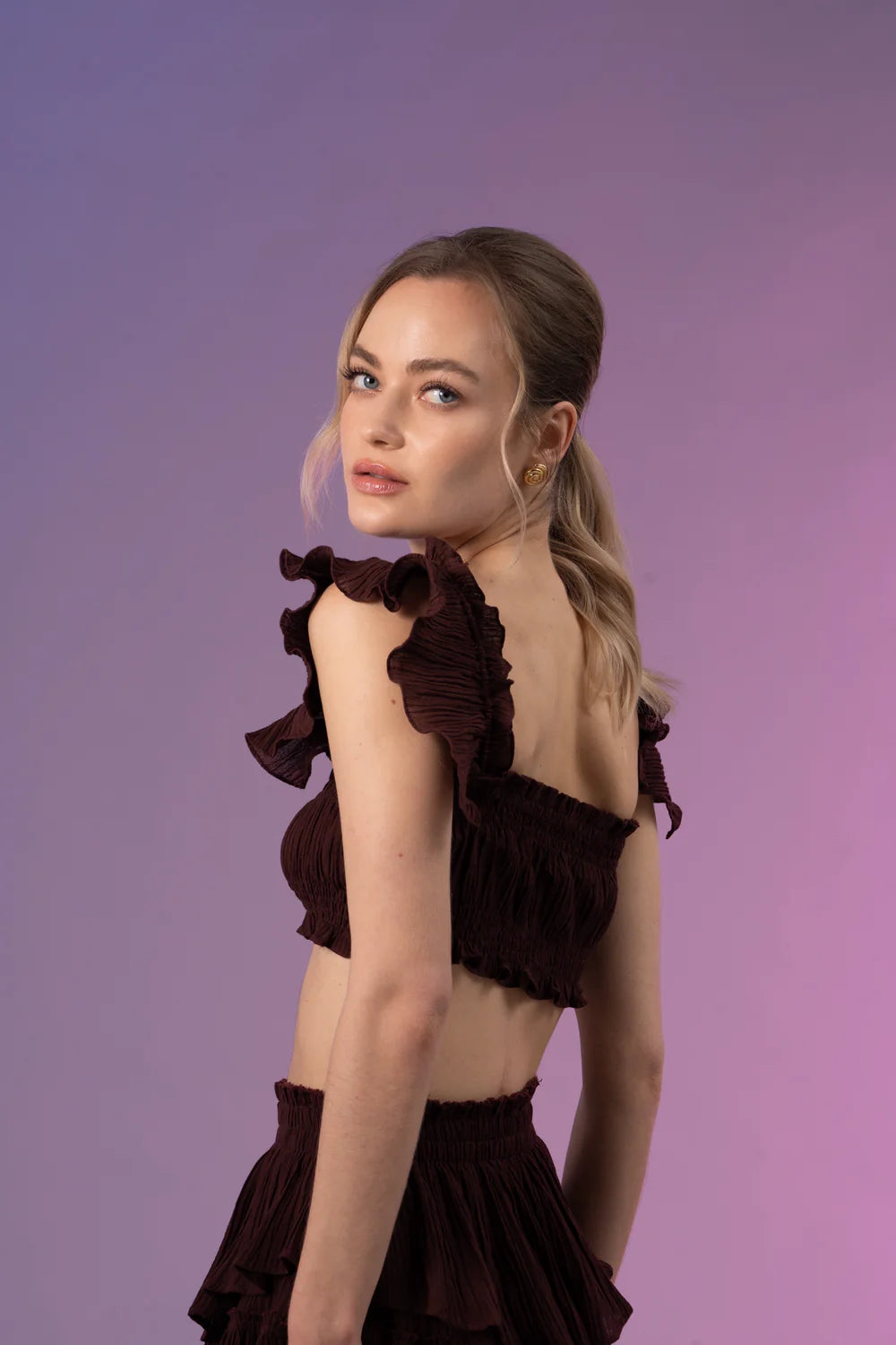 Top brassière Luna à volants Bordeaux