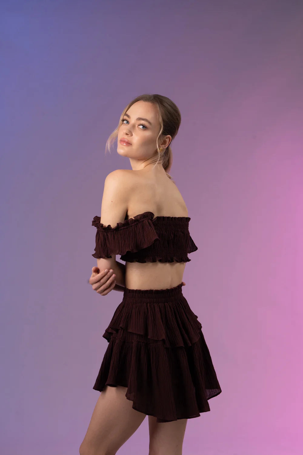 Top brassière Luna à volants Bordeaux